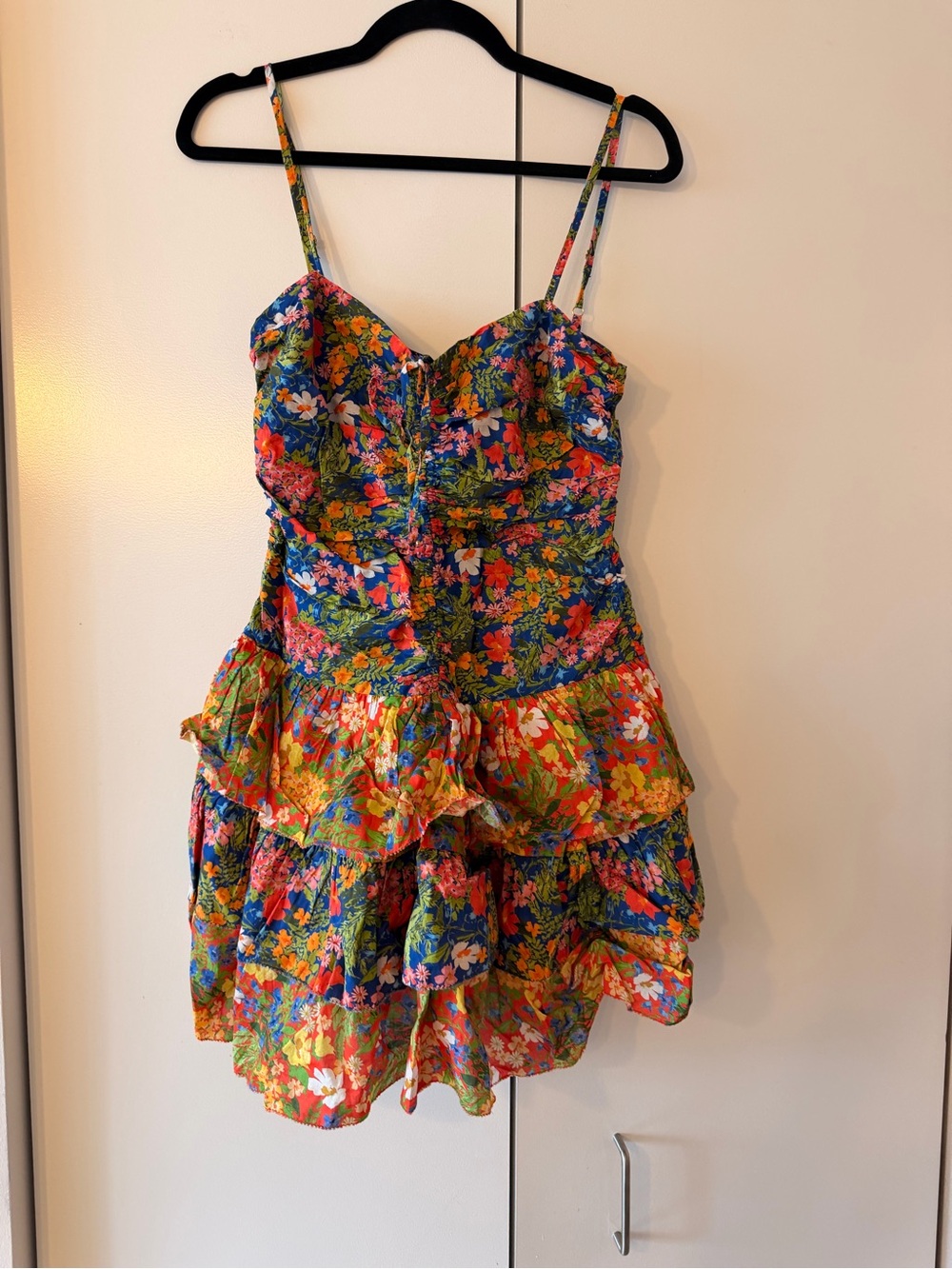 Cara Cara Ruffle Floral Mini Dress in Blue, Green, Orange, Pink